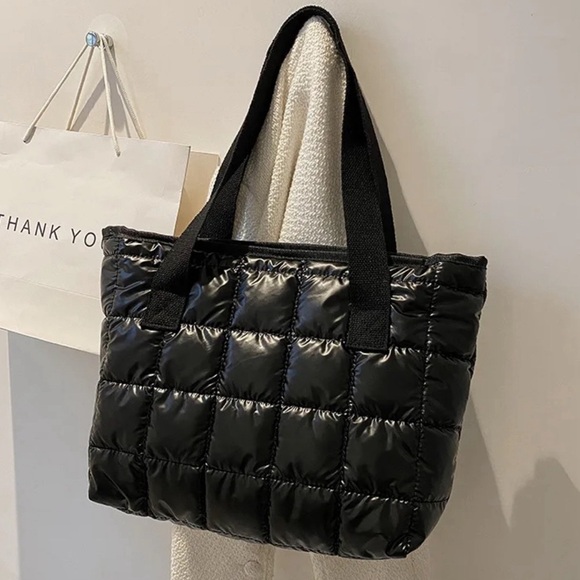 Brown, Silver and Black Medium Sized Puffer Tote Bags/ Purse - Picture 3 of 4